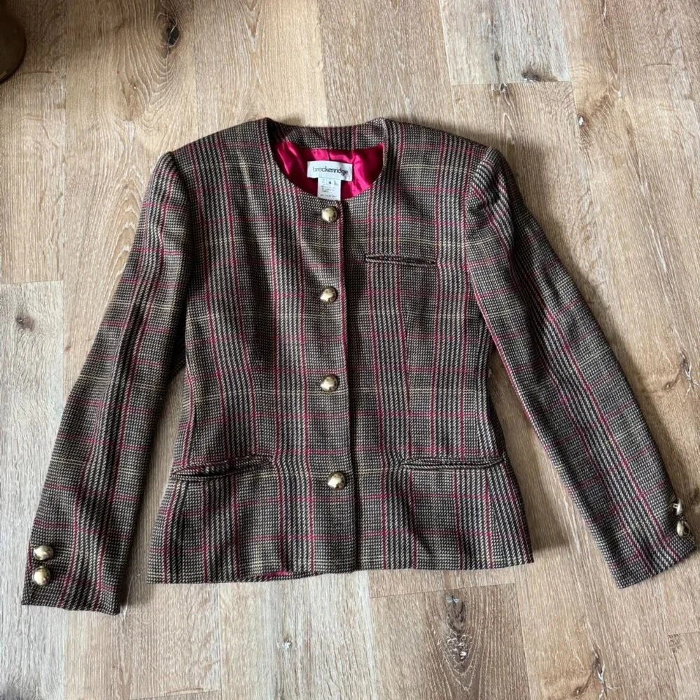 Vintage Breckenridge Wool Blend Red and Brown Blazer Coat Jacket Size‎ 4